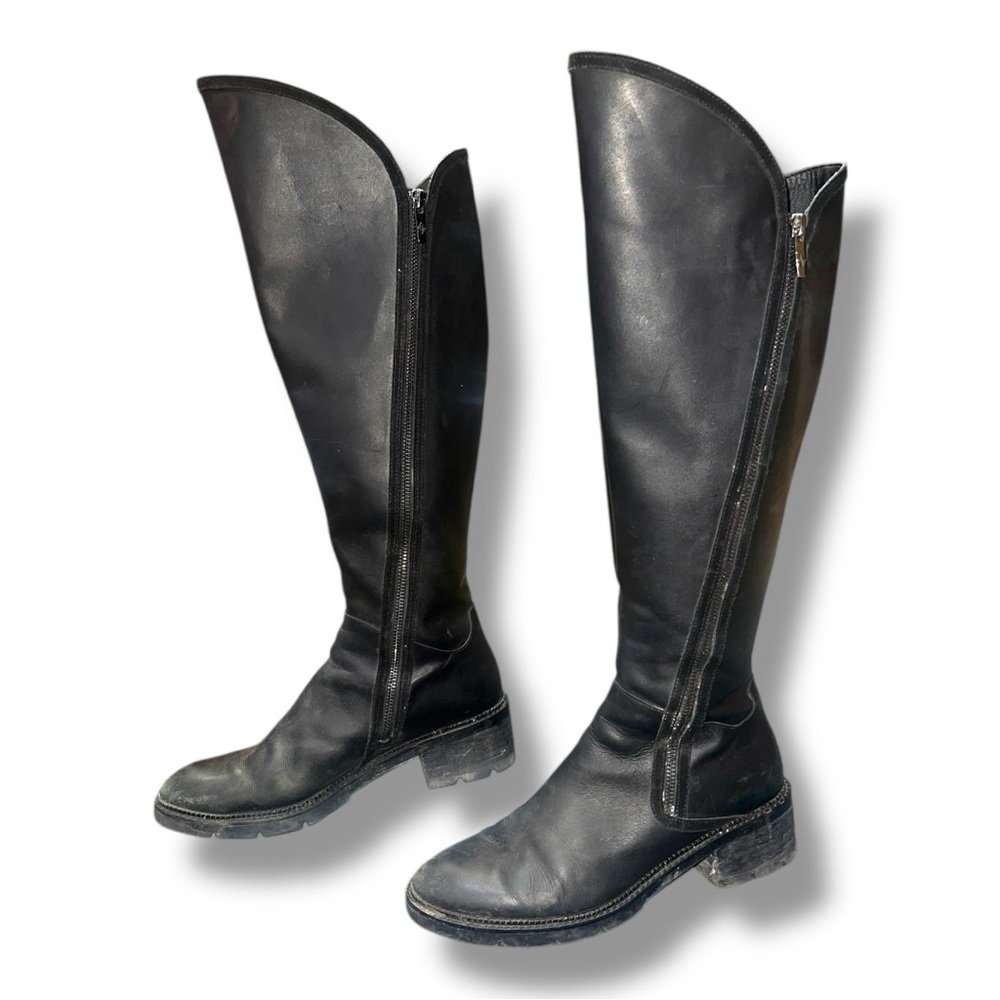 Donald Pliner Soffie Black Leather Over The Knee Tall Boots Womens 9.5M Lug Sole - Picture 2 of 9